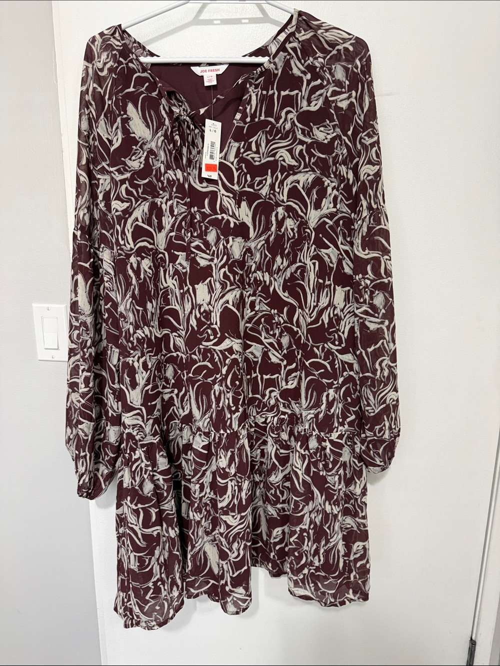Joe Fresh Burgundy and Cream Abstract-Print Midi Dress